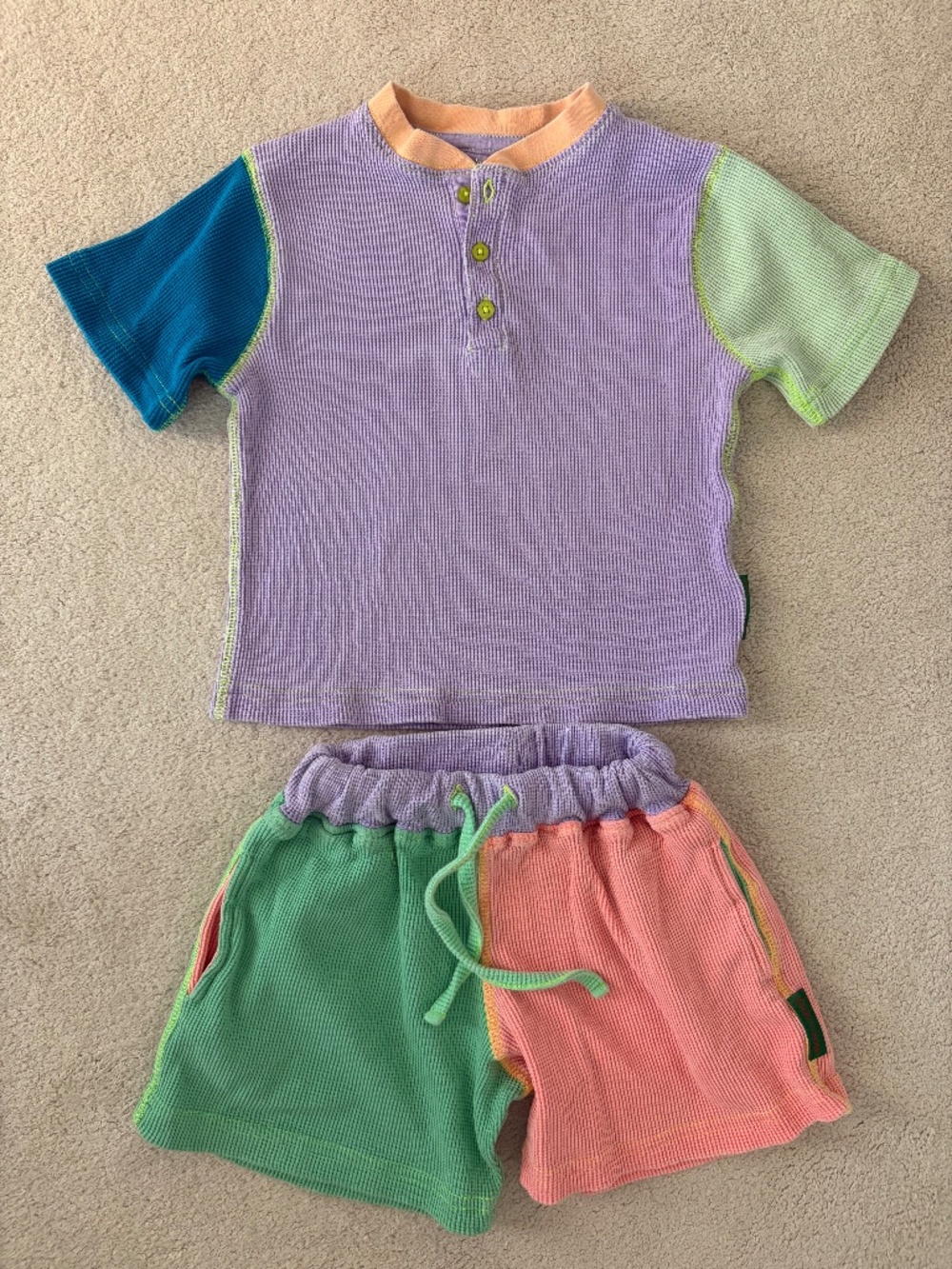 Slugs and Snails 1-2y or 2T 90s Dayglow cotton waffle set